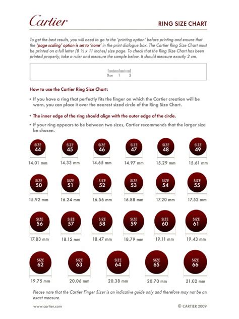 cartier ring size conversion chart